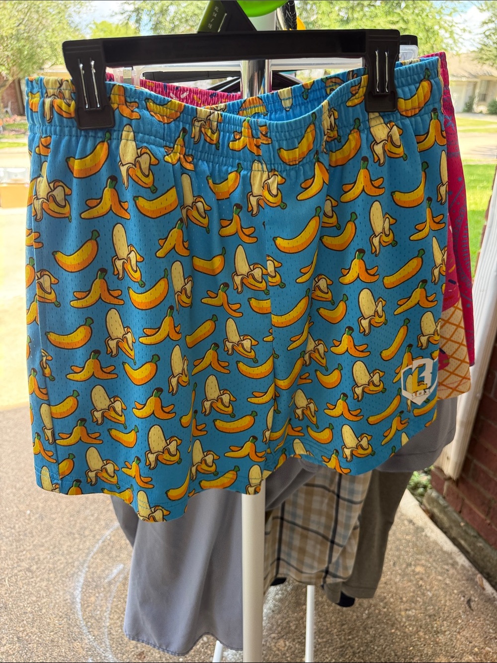 Blue Banana-Print Athletic Shorts for Men